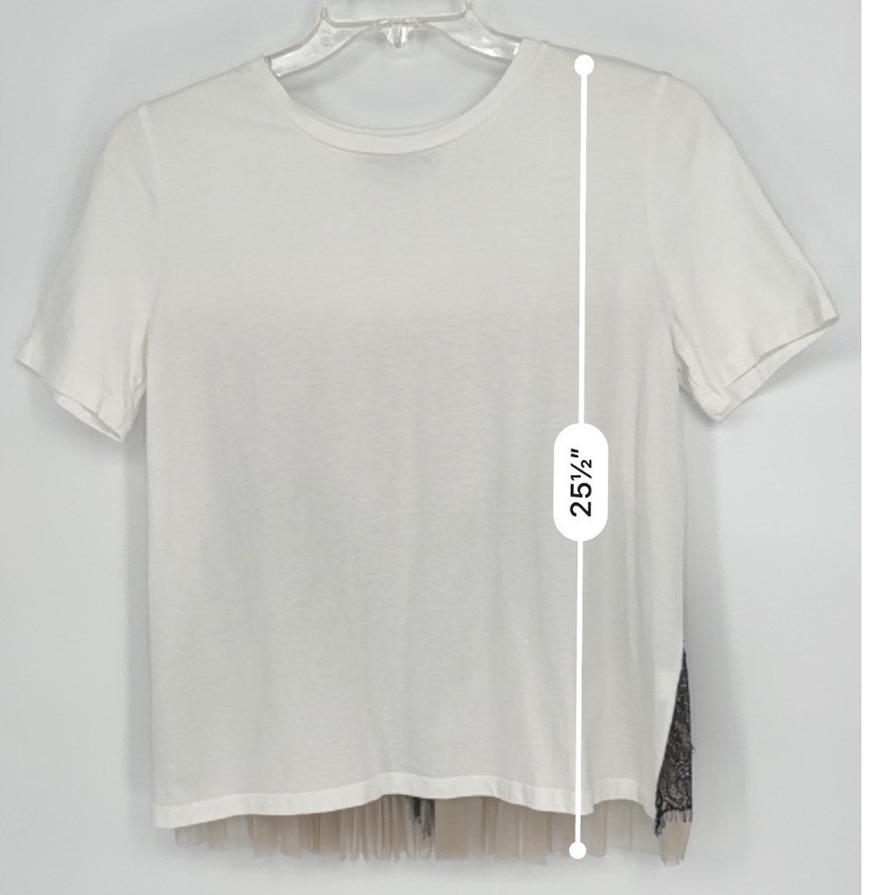 ZARA White Lace Trim Tulle Sheer Back T Shirt Top Women's M Bohemian Chic 100-60 - Picture 5 of 13